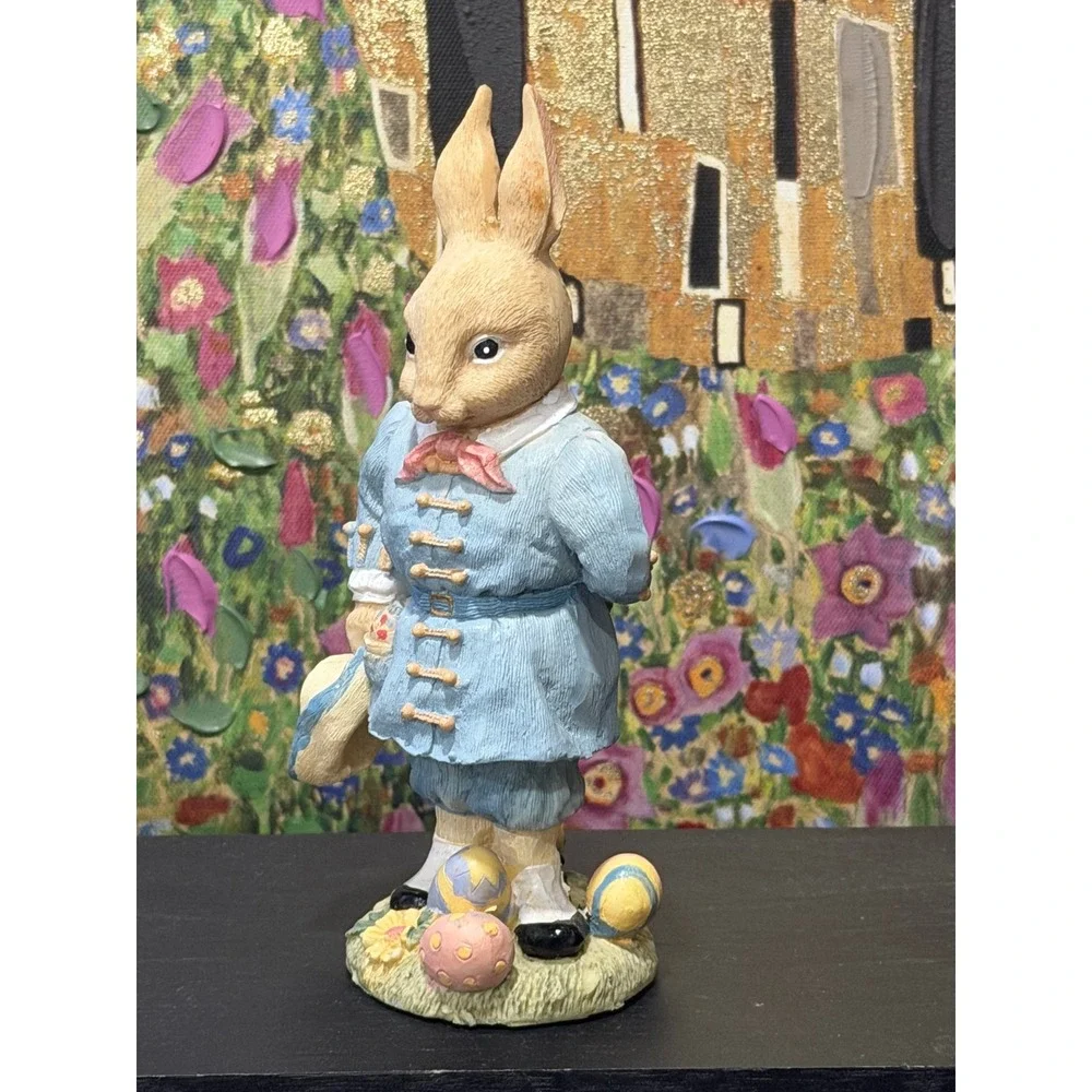 Bently Bunny 1994 Easter Bunny Rabbit Figurine Blue Coat Eggs‎ Flowers Gentleman